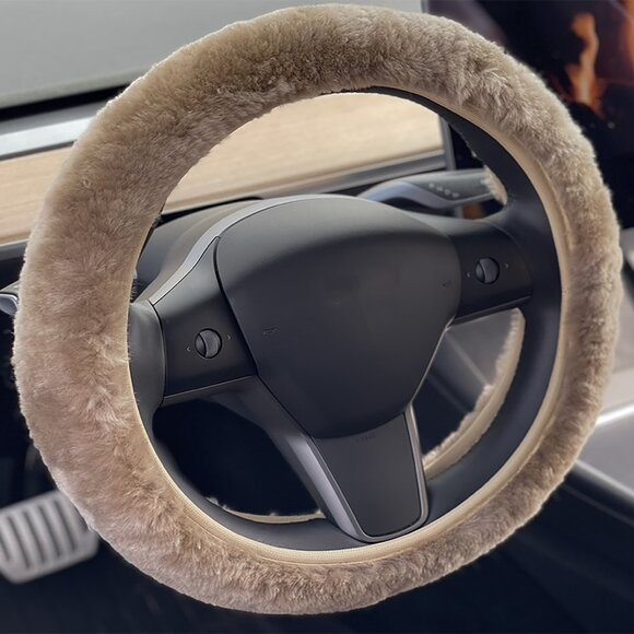 Natural Automotive Classic Sheepskin Steering Wheel Cover | 1-Piece | Taupe - Picture 2 of 3